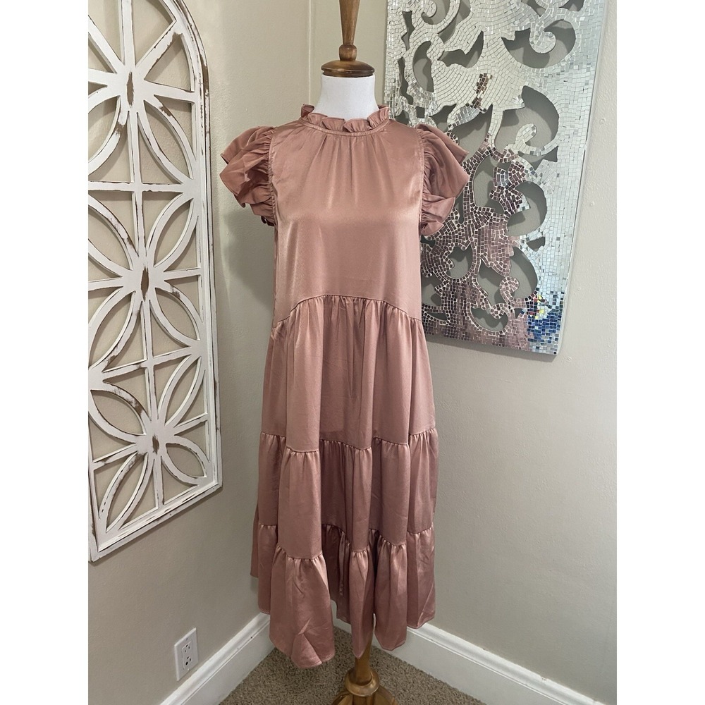 Pinch Blush Pink Tiered Midi Dress with Ruffle Sleeves